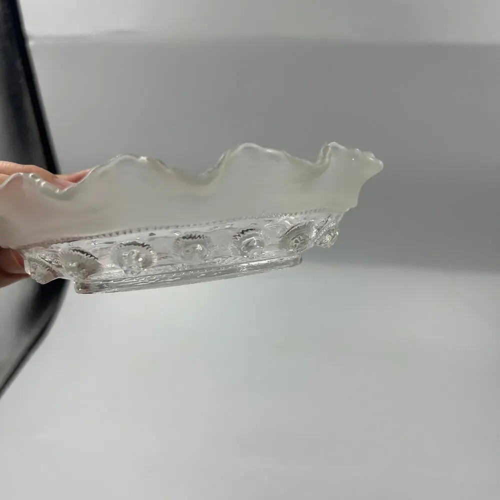 Vintage Clear Crystal Ribbon Hobnail Pattern Trinket Candy‎ Serving Dish